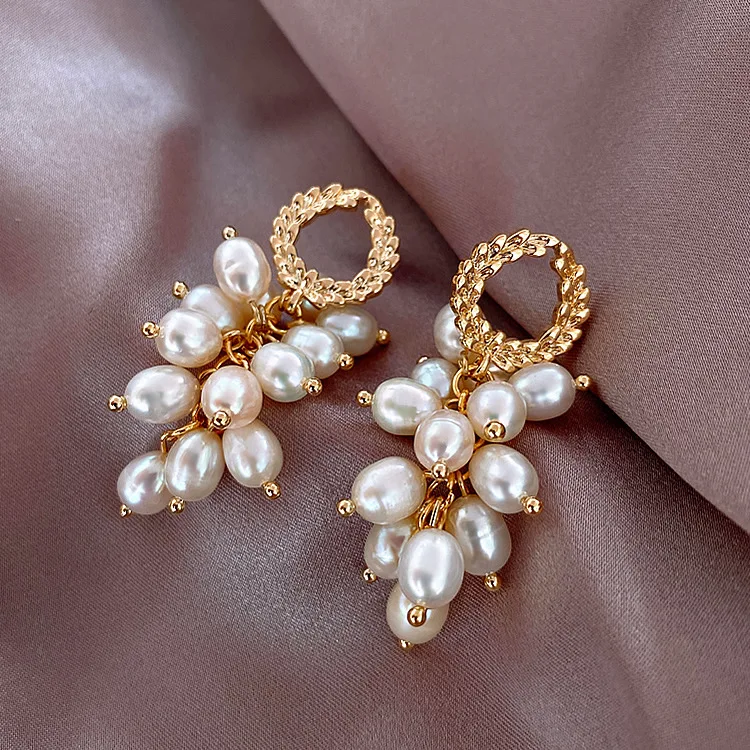 Heißer Verkauf Elegante Ähre Design Natürliche Süßwasser Perle 14K Gold Gefüllt Weibliche Quasten Stud Ohrringe Schmuck Für Frauen – Detail 4