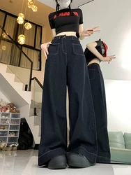 Women's Blue Baggy Y2k Jeans Vintage Cowboy Pants Harajuku Oversize Denim Trousers Aesthetic Trashy Japanese 2000s Style Clothes