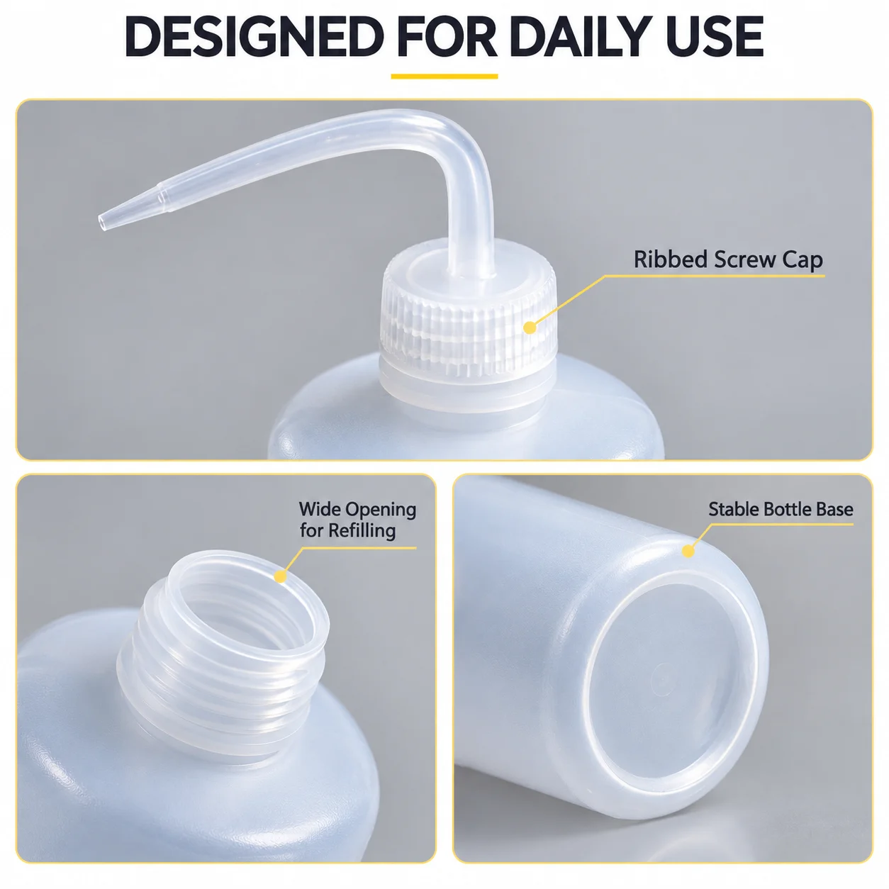 500ml LDPE Squeeze Wash Bottle with Curved Nozzle, Graduated Watering Bottle for Succulents, Cleaning and Tattoo Rinsing