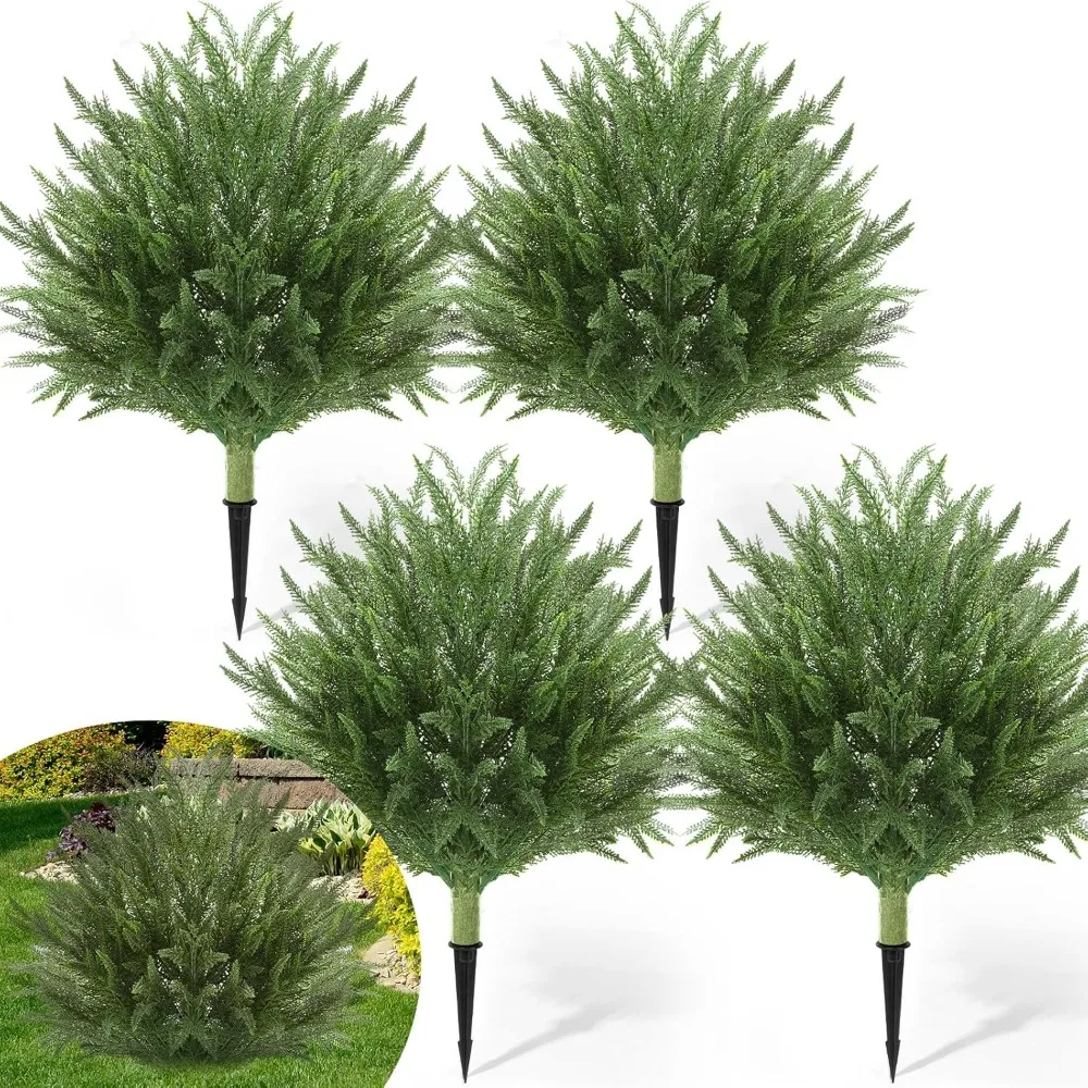 

4-piece Set of 24 Inch Artificial Cedar Tree Outdoor Cypress Ball, Thorny Fake Evergreen Shrub, Potted Fake UV Protection Pin