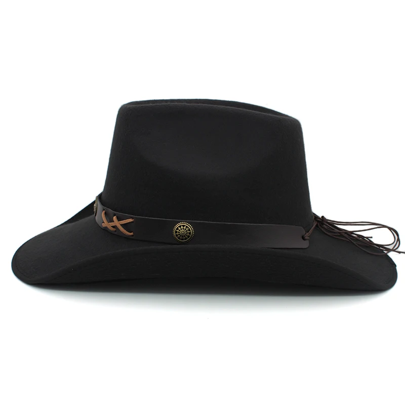 Men Women Woolen Western Cowboy Hats Wide Brim Sunhats Party Travel Sombrero Outdoor Caps Classical Retro US Size 7 1/4 UK L