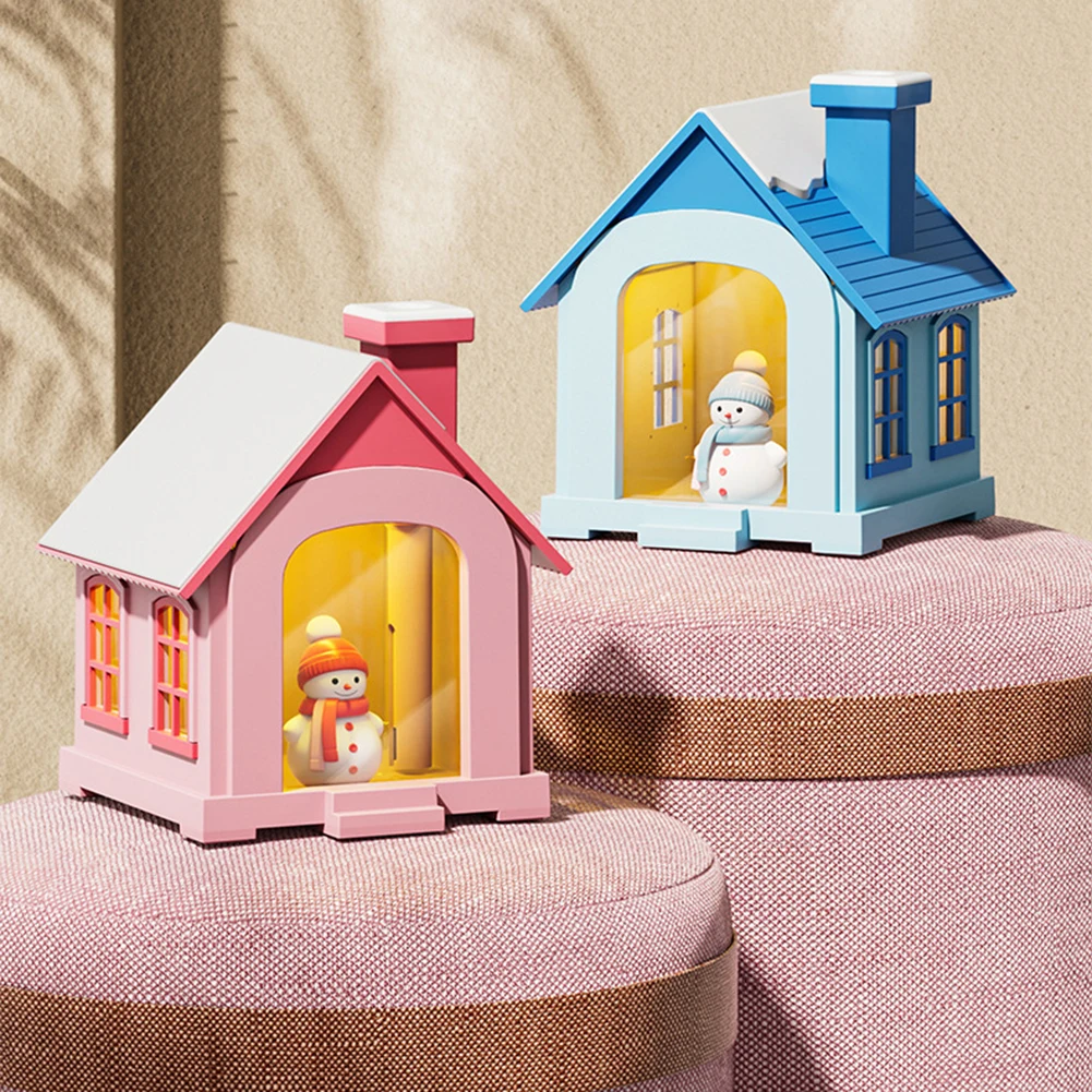 Cute Desk Humidifier With Warm Light Mini Snow House Humidifier Ultra-Quiet 2 Modes Mini Cool Mist Maker For Bedroom