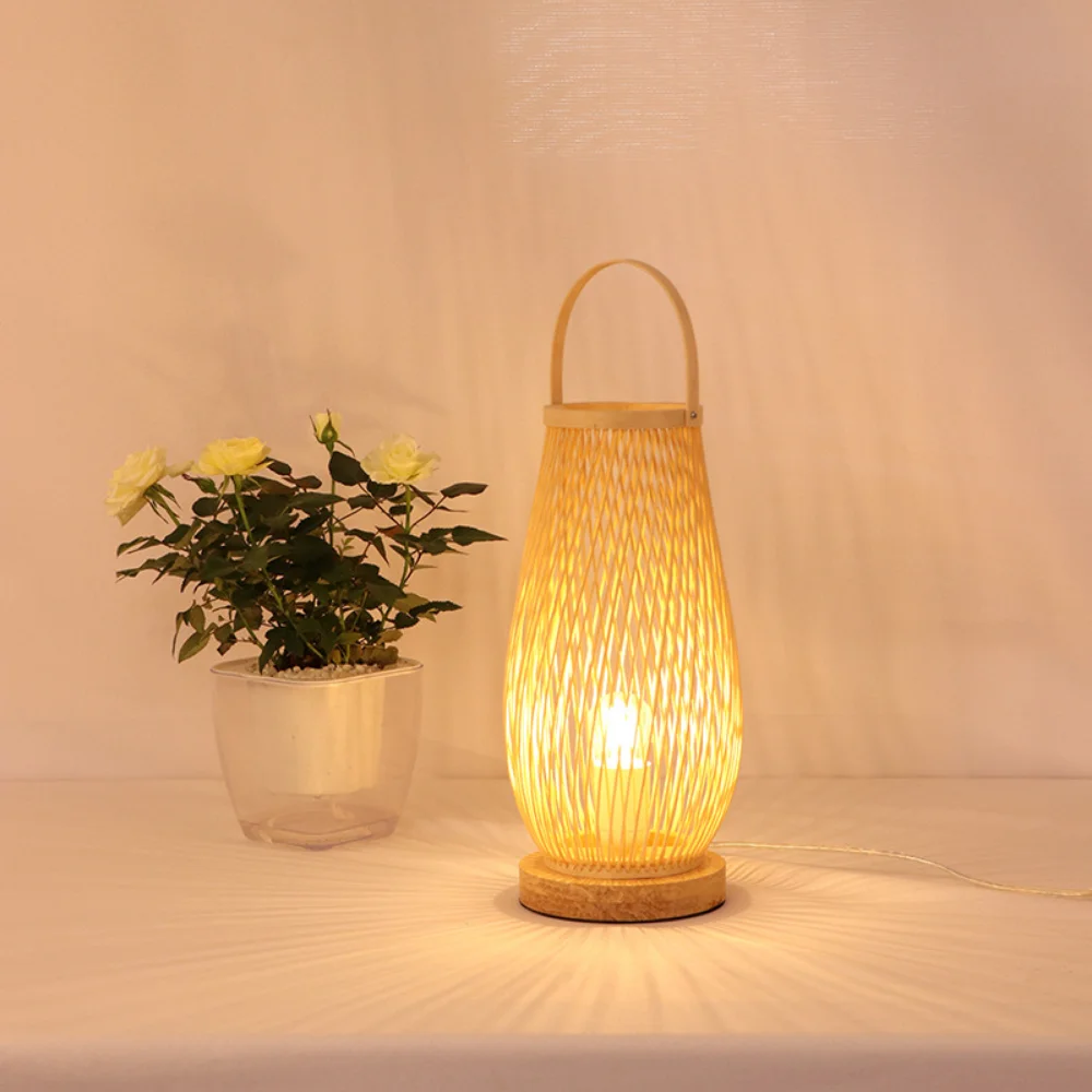 

Modern Hand Knitted Weaving Bamboo Table Lamp Bedroom Bedside Lamp Wood Rattan Lampshade Room Home Decor Art Desk Light