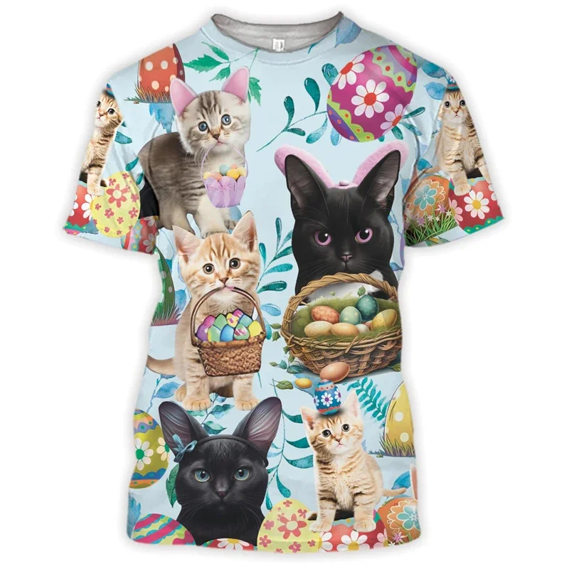 3D Printed Happy Easter Day T Shirt For Men Cartoon Dinosaur Cat Rabbit Pattern T-Shirts Summer Street Short Sleeve Tees Tops