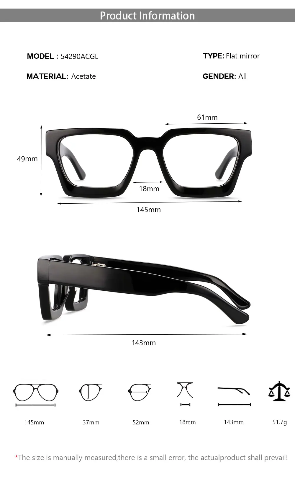 54290 Hochwertiges Acetat-Optik-Brillengestell, quadratische Retro-Brillen, Designer-Luxus-Brillengestelle, optische Brillen – Detail 6