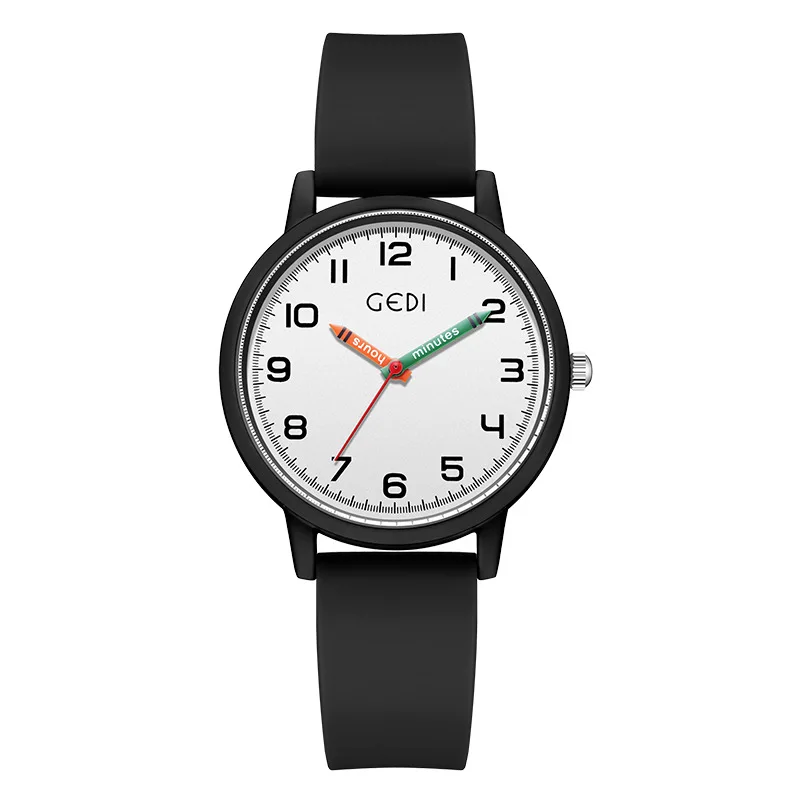 ساعة خاصة بسيطة لامتحان الخدمة المدنية للطلاب، ساعة سيليكون بلون الحلوى، ساعة كوارتز بإبرة قلم رصاص للسيدات #1