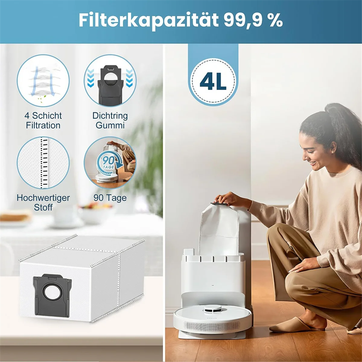 Комплект аксессуаров FZFZ для D10 Plus Gen 2 — включает в себя основную щетку, мешки для пыли, салфетки, фильтры HEPA и боковую щетку.