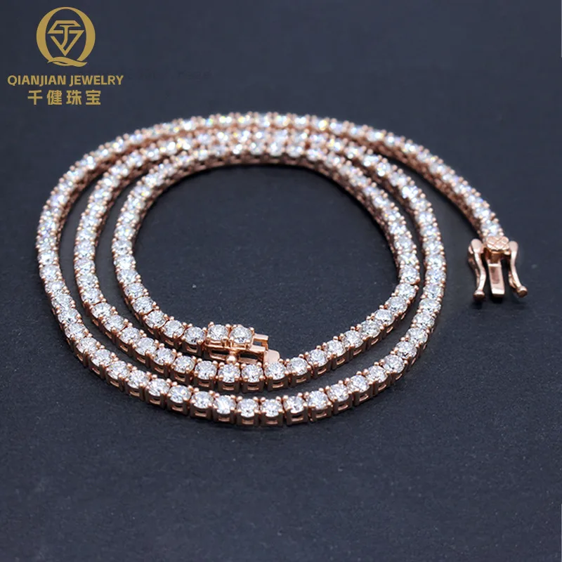 

Колье из муассанита на заказ, 2 мм, 3 мм, с покрытием из розового золота, цепочка с круглыми муассанитами для женщин