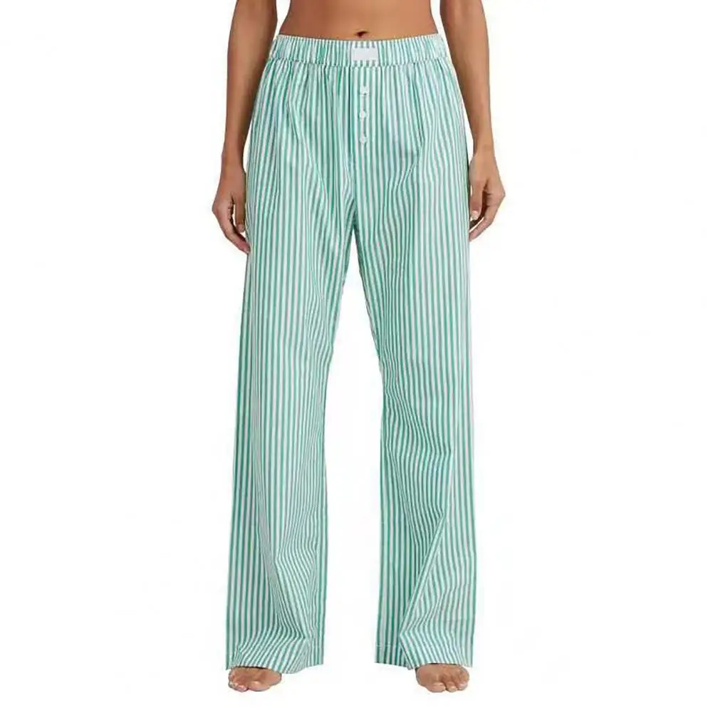 

Straight Wide Leg Leisure Pants Striped Print Wide Leg Pants for Women Elastic Waist Trousers with Pockets Stylish Mid-rise