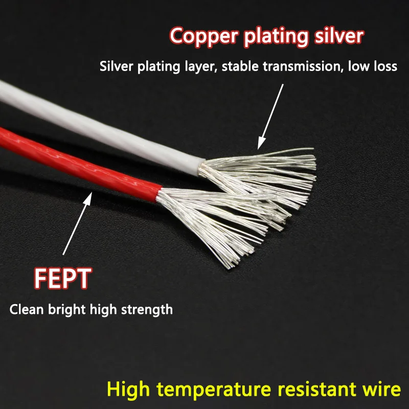 1M 0.15mm2 - 10mm2 FEPT Copper Wire Plated Sliver Cable High Temperature Resistant Flexible Electronic Copper Wire Multicolor