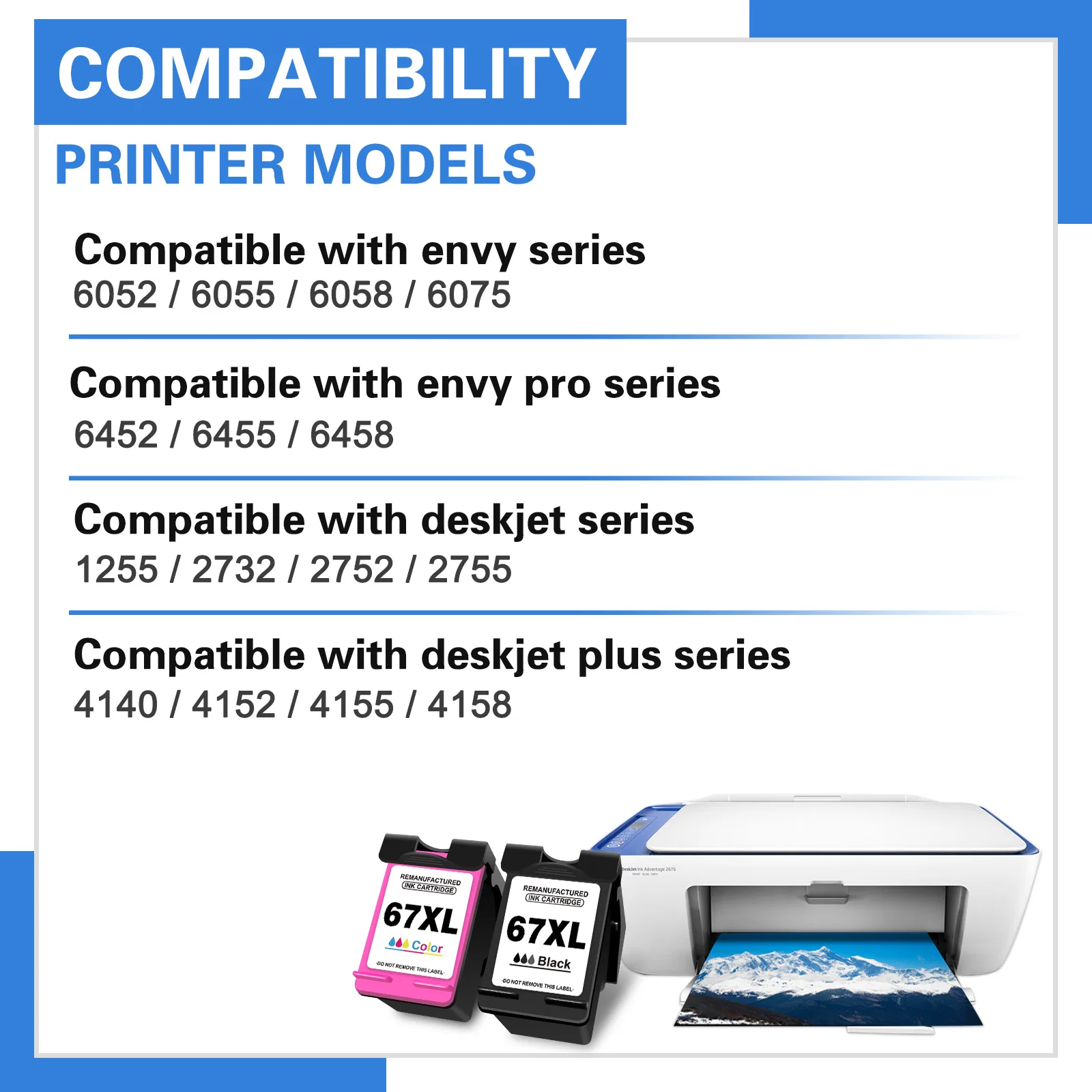 Ink Cartridge 67XL Replacement For HP 67 HP67 XL Envy DeskJet 2700 2700e 2755e 2755 4155e 4155 Printer Compatible cartridges