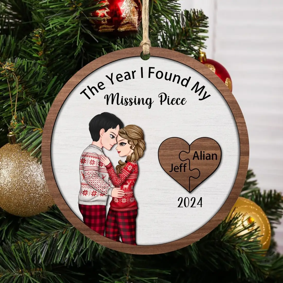 Custom Couple Christmas Ornament Personalized with Names The Year I Found My Missing Piece Mr and Mrs Newlywed Keepsake Gift