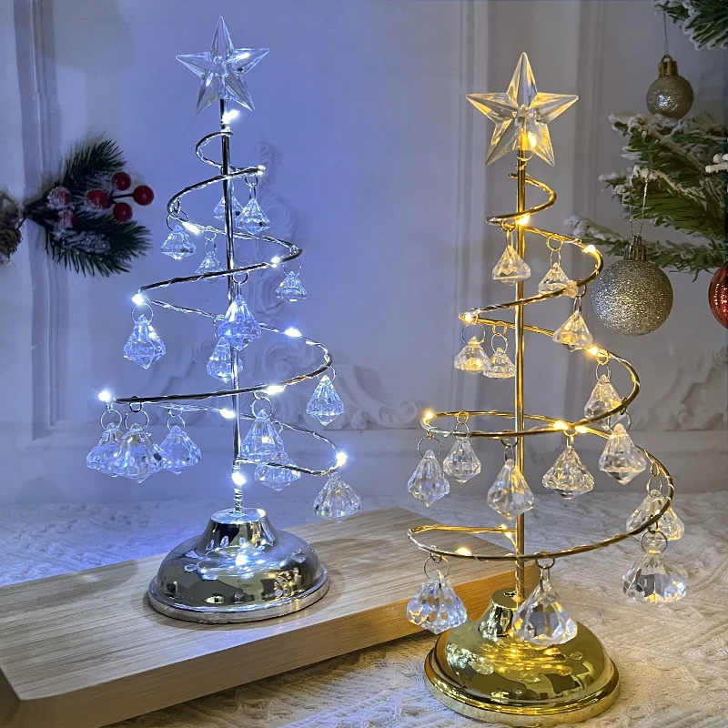 LED Crystal Star żelazne światełka choinkowe mała choinka lampa stołowa ozdoby choinkowe dla domu Navidad prezent 2023 nowy rok