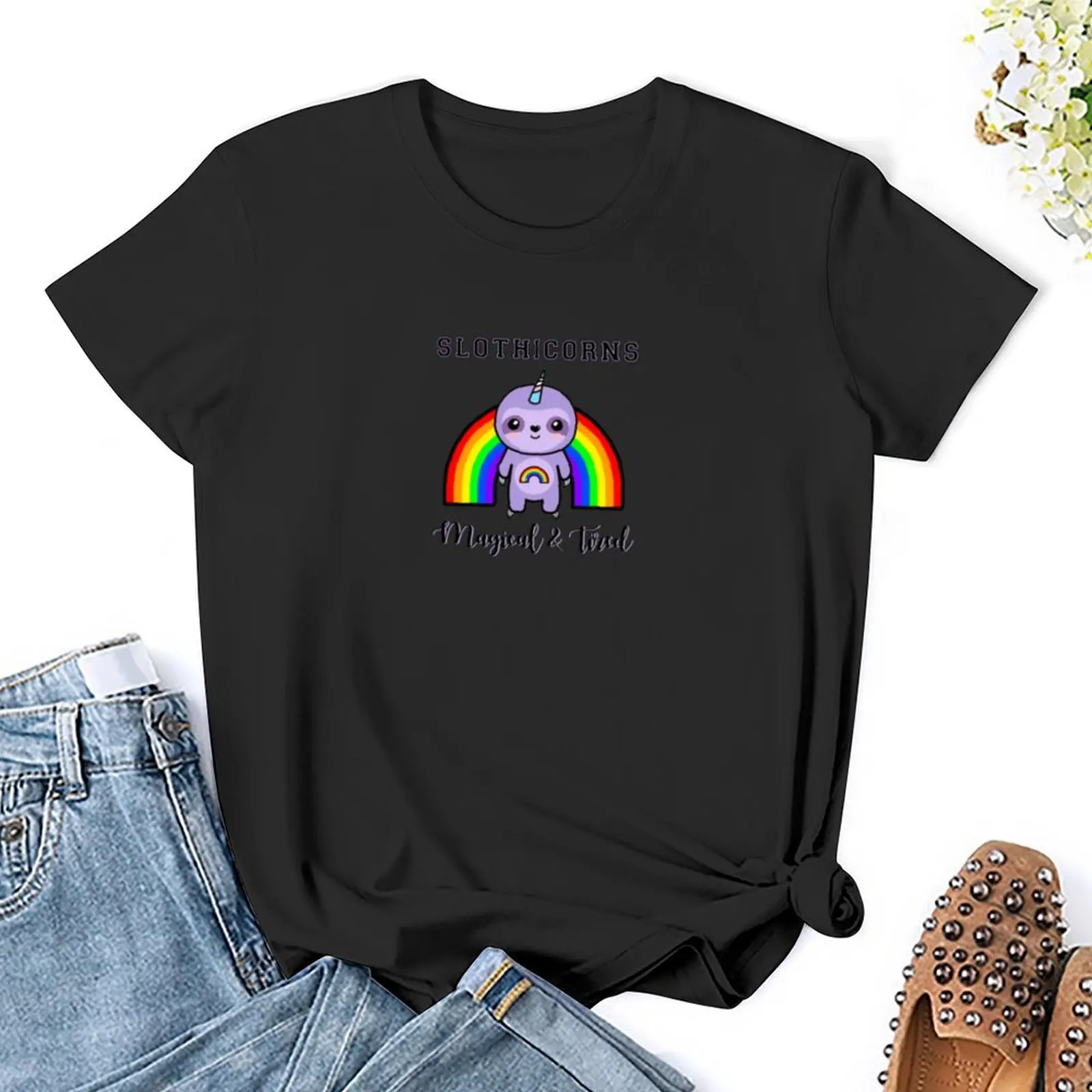 Slothicorns - Magical & Tired T-Shirt Female clothing summer top tight shirts for Women