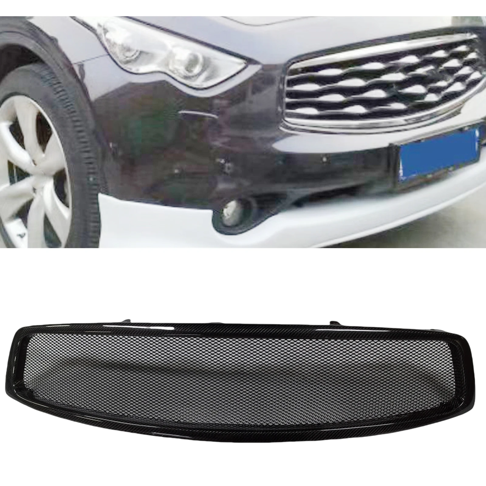 For Infiniti FX35 FX37 FX50 2009-2011 Front Grille Racing Grill Real Carbon Fiber/Fiberglass Car Upper Bumper Hood Radiator Mesh