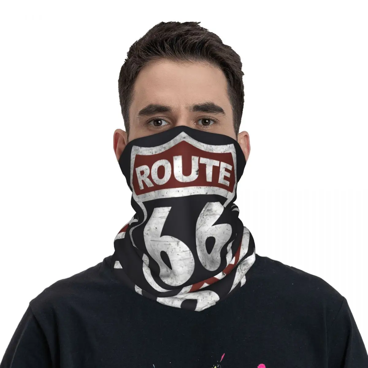 Historic Vintage Bandana Neck Cover Printed Motocross Route 66 Face Scarf Hiking for Men Women Adult Winter