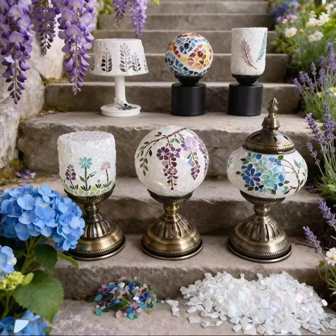 DIY Mosaic Flower Light Material Package Handmade Table Lamp Design Lovers Parent-child Glass Night Lampara Birthday Gift