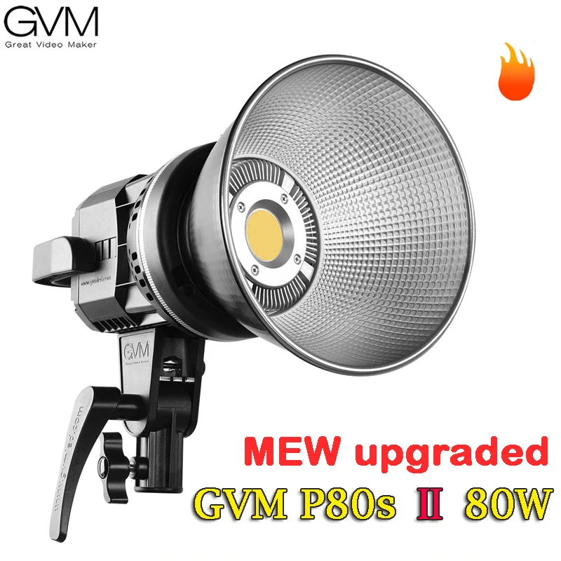 GVM P80S Ⅱ 80W Fresnel Light 5600K LED Spotlight Daylight Stepless Brightness Adjustment CRI 97+ Bowens Mount for Photography