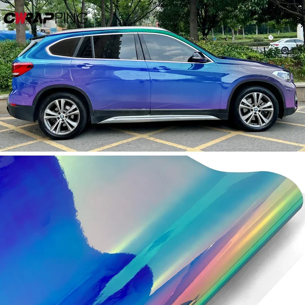 Car Stickers Gradient Sticker Rainbow Electroplated Vinyl Auto Tuning Wrap Motorcycle Films Blue Chrome Sticker Car Accessorie