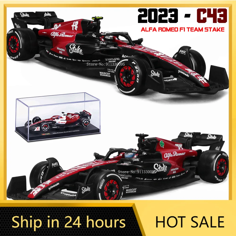 車用ステッカー-ブラガオ-1-43-f1-2023-24--周冠宇-アルファロメオ-f1チーム-ステーク-c43-77--ヴァルテリ・ボッタス-合金製ダイキャストカーモデル