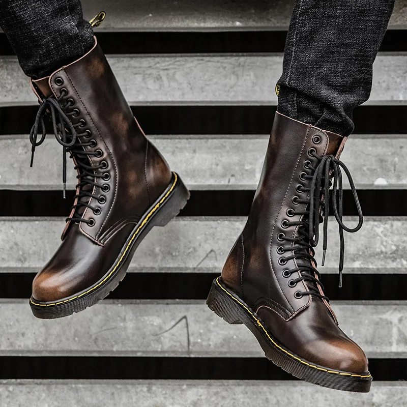 Botas clásicas de cuero liso para hombre y mujer, zapatos de estilo Martins de talla grande, impermeables, de piel negra, de alta calidad, para invierno