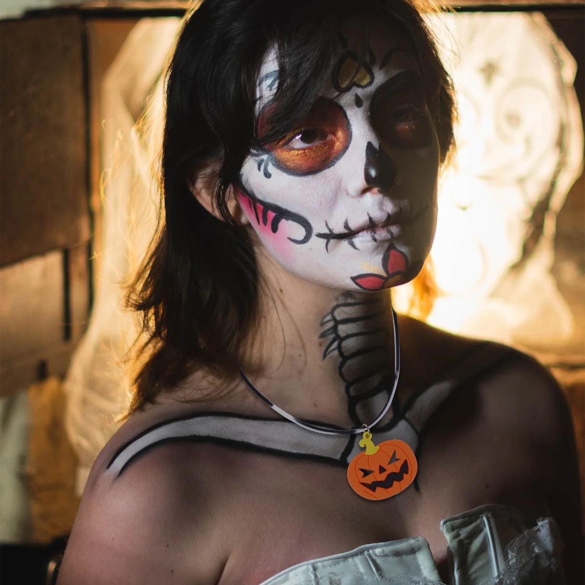 

1Set Halloween Pumpkin Necklace Small Bright Silicone Cartoon Stylish for Halloween Supplies Pumpkin Shape Necklace