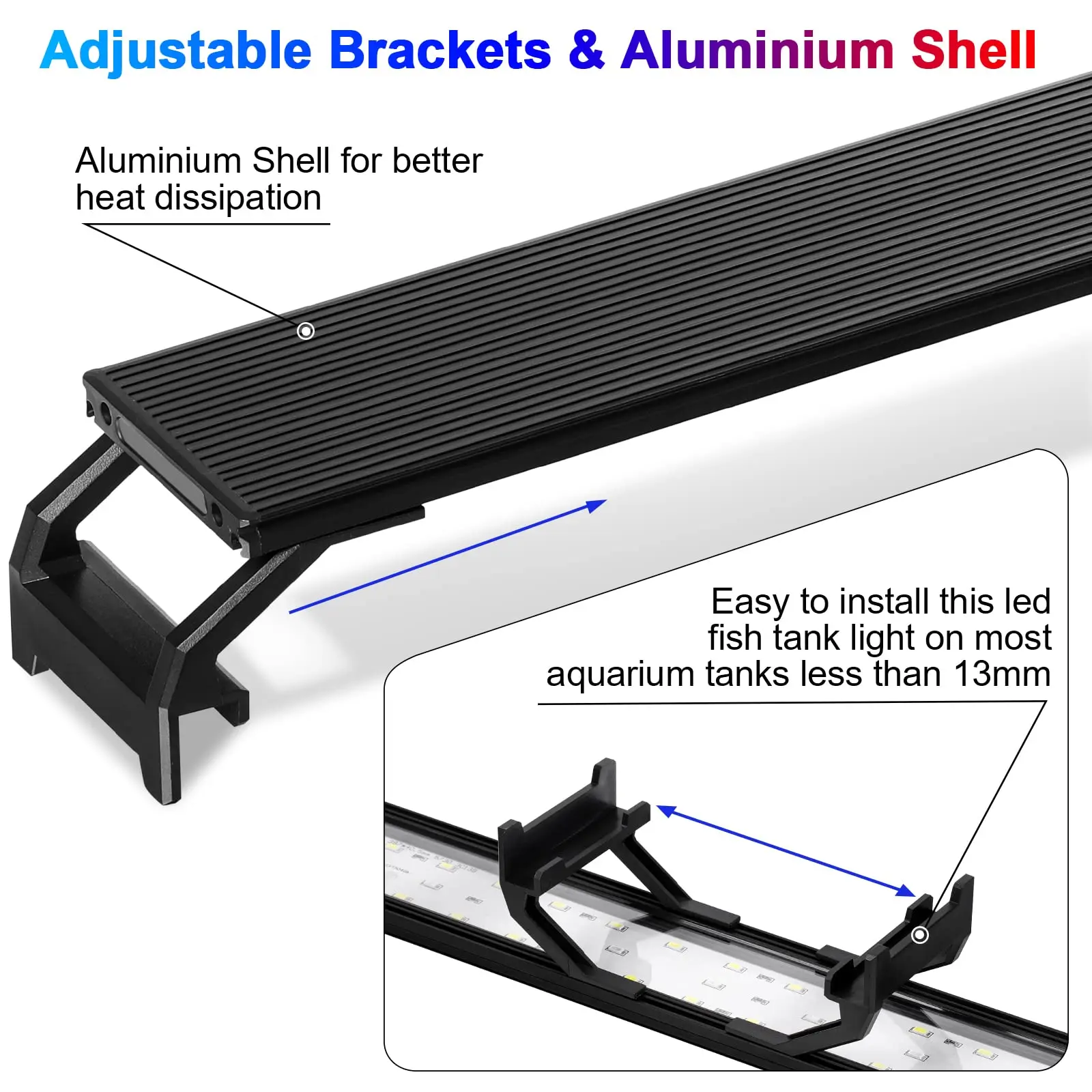 Full Spectrum Planted Aquarium LED Lighting 20-45cm 110V-240V External Controller, With Extendable Brackets, Fish Tank Light