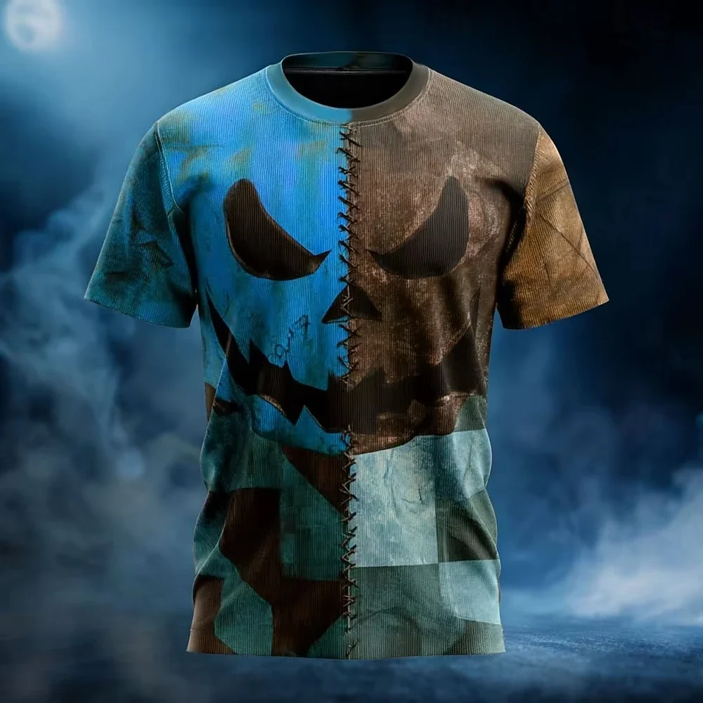 Halloween Men's Optical Illusion Pumpkin 3D T Shirt Short Sleeves T Shirt 3D Printing Crew Neck Tops