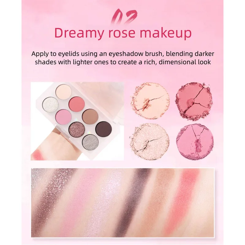 Ucanbe Eight-color Eyeshadow Palette Rose Sea Pink Matte Smoky Pearlescent Shimmer Purple Gold Gray Brown Daily Portable