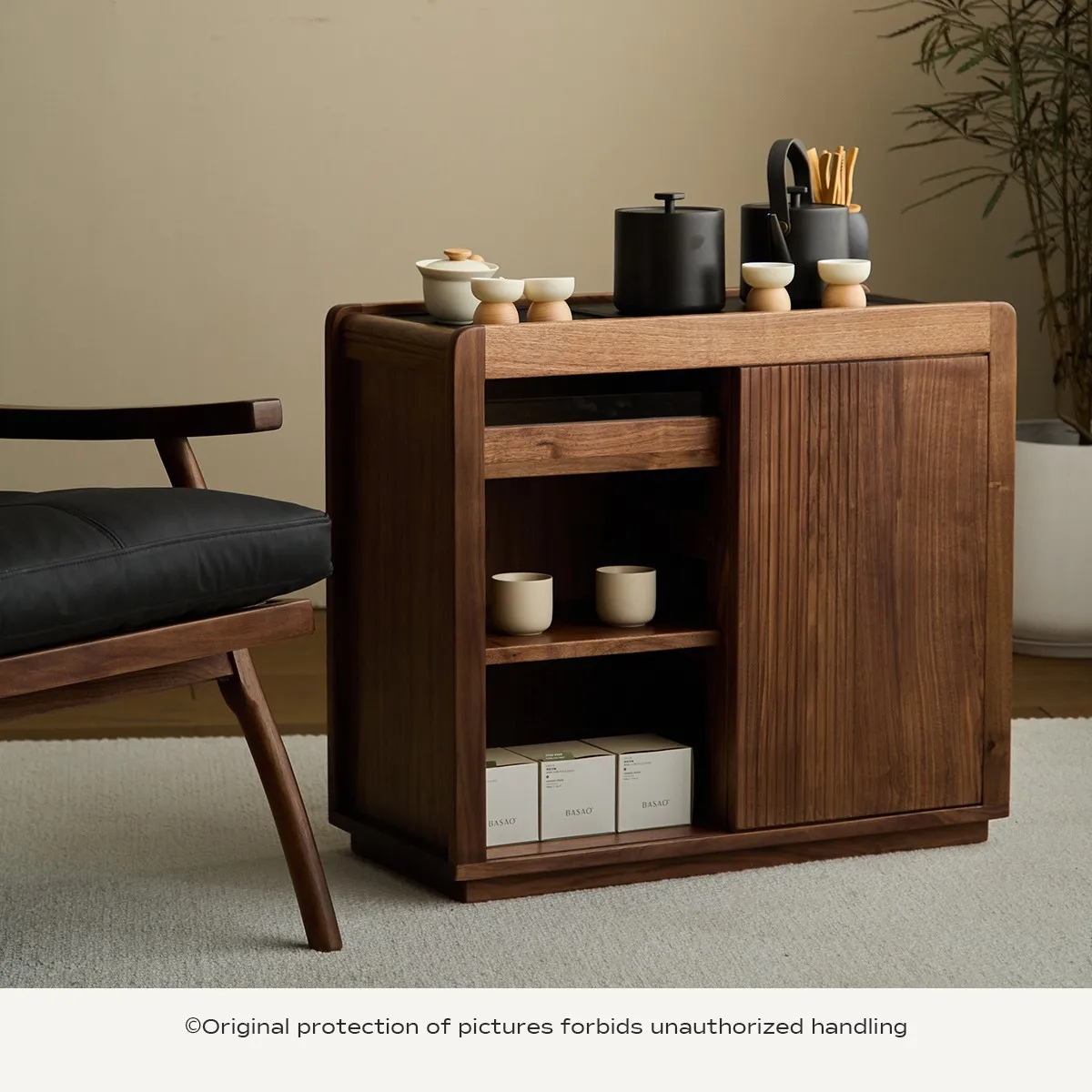 AOLIVIYA Tea Coffee Table Nightstand Storage Rack Sofa Corner Side End Stand Black Walnut Solid Wood Mobile Cabinet Home