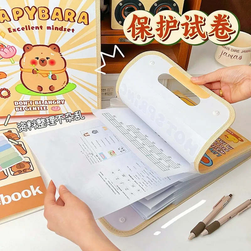 Capybara Organ Bag Folder Cartoon Large Capacity Kid's Painting Files Paper Collection Storage Bag Student Portable Hand Bag