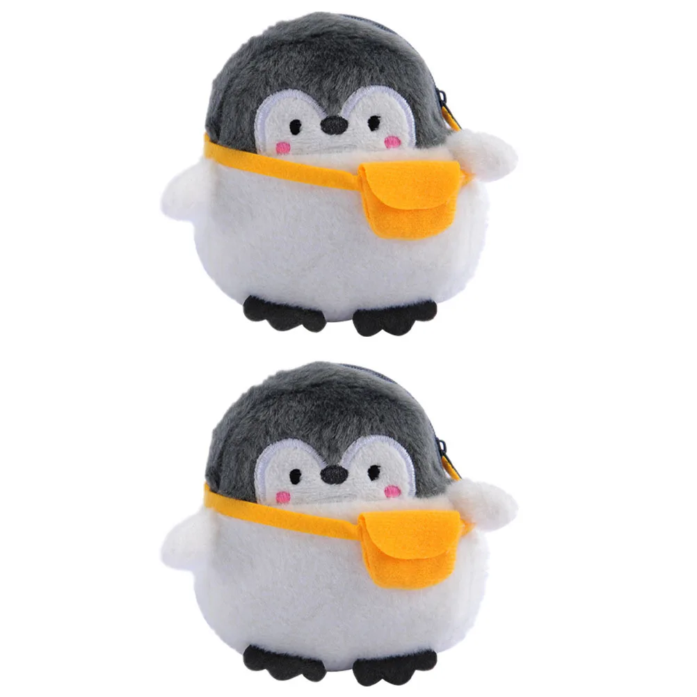 Borsa da pinguino cartone animato da 2 pezzi Mini borsa dal design carino con cerniera Pratico e comodo regalo di compleanno per le donne Nero