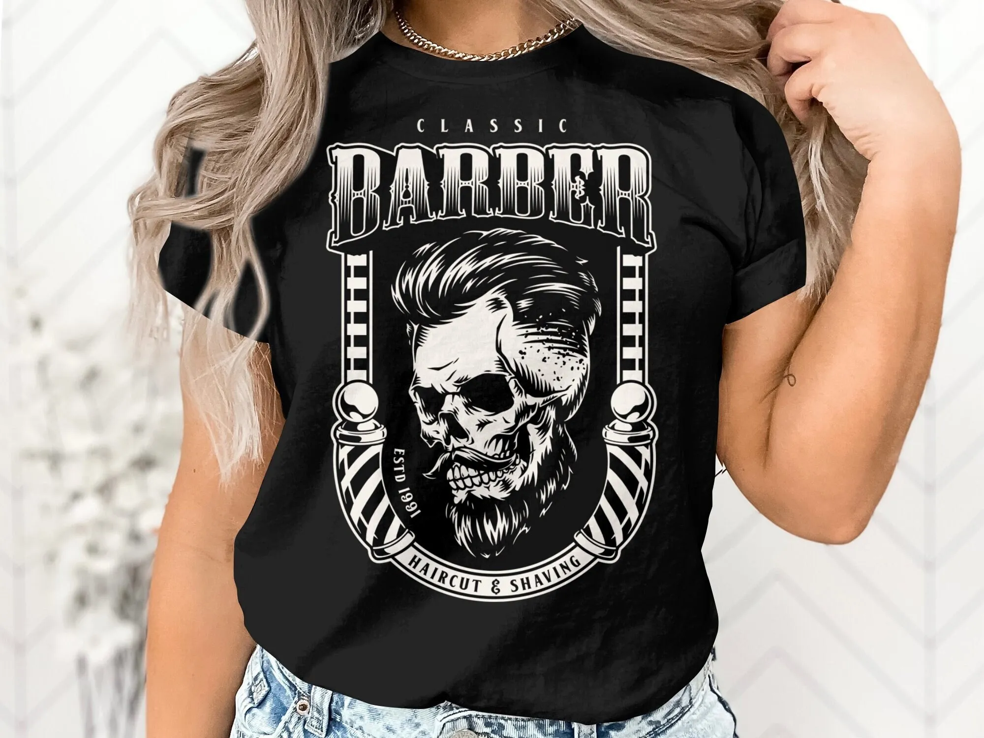 Classic Barber Skull T Shirt Vintage Haircut And Shaving Men'S Fashion Casual Streetwear Est 1981 For