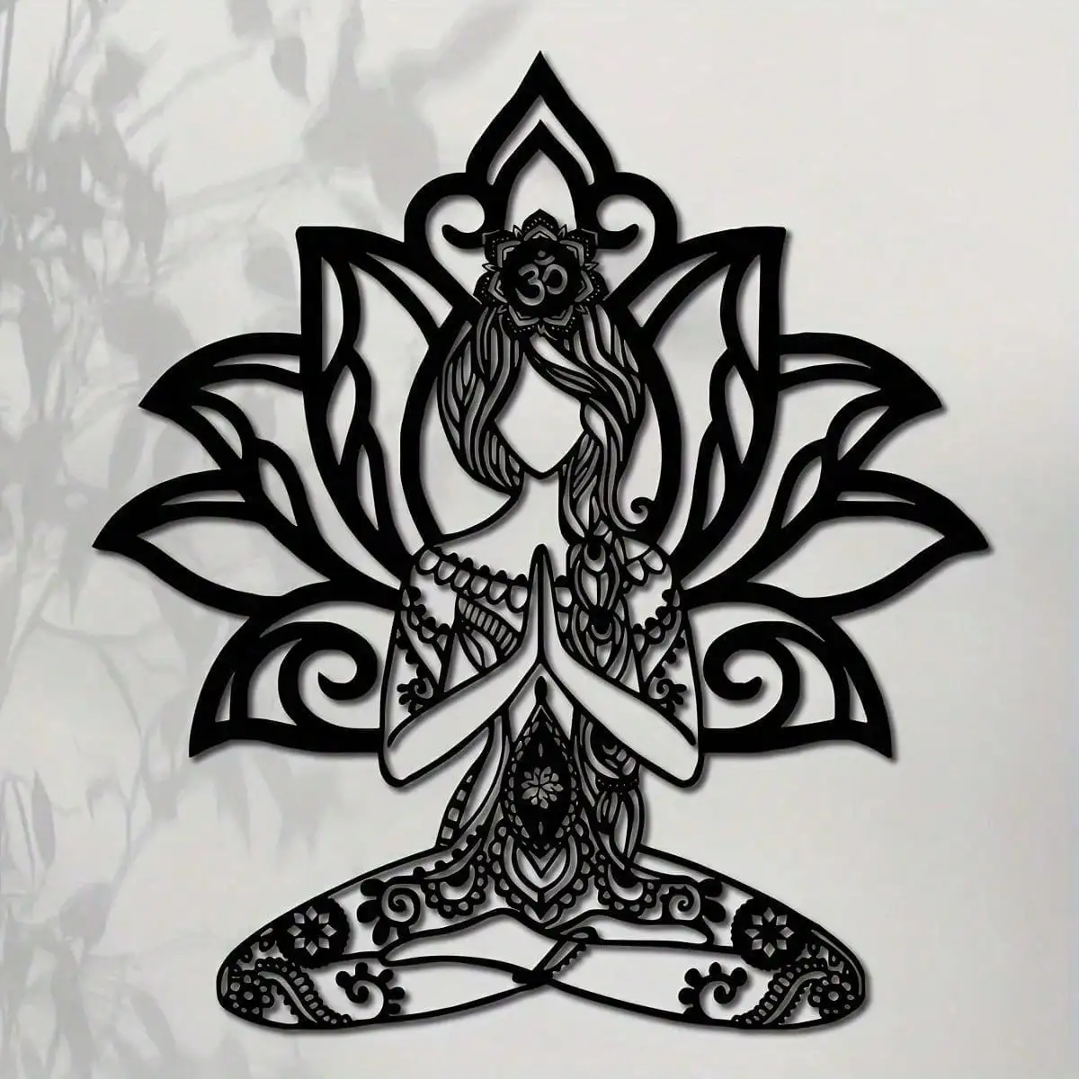 CIFBUY Metal Wall Art Lotus Mandala Wrought Iron Zen Decor Rustproof Waterproof Sanskrit Sign for Home Bedroom Courtyard Balcony