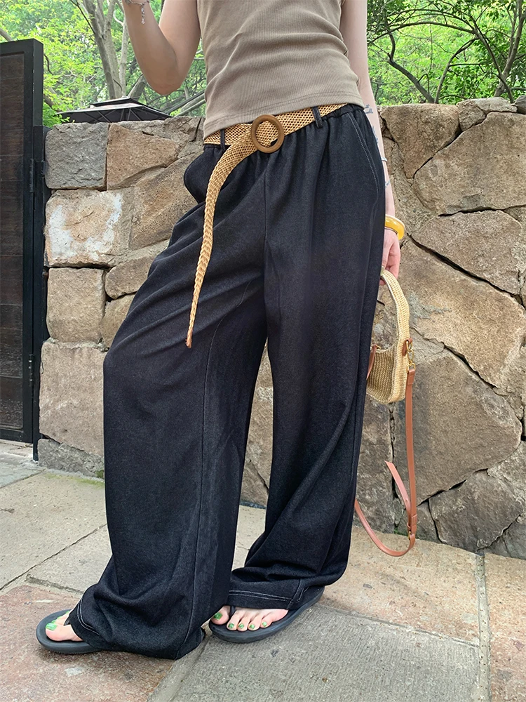 

Loose Wide Leg Bla Jeans Ana Phora Korean Sle Lazy Faion Summer New Arrival High Waist Long Pants Cool Sensation