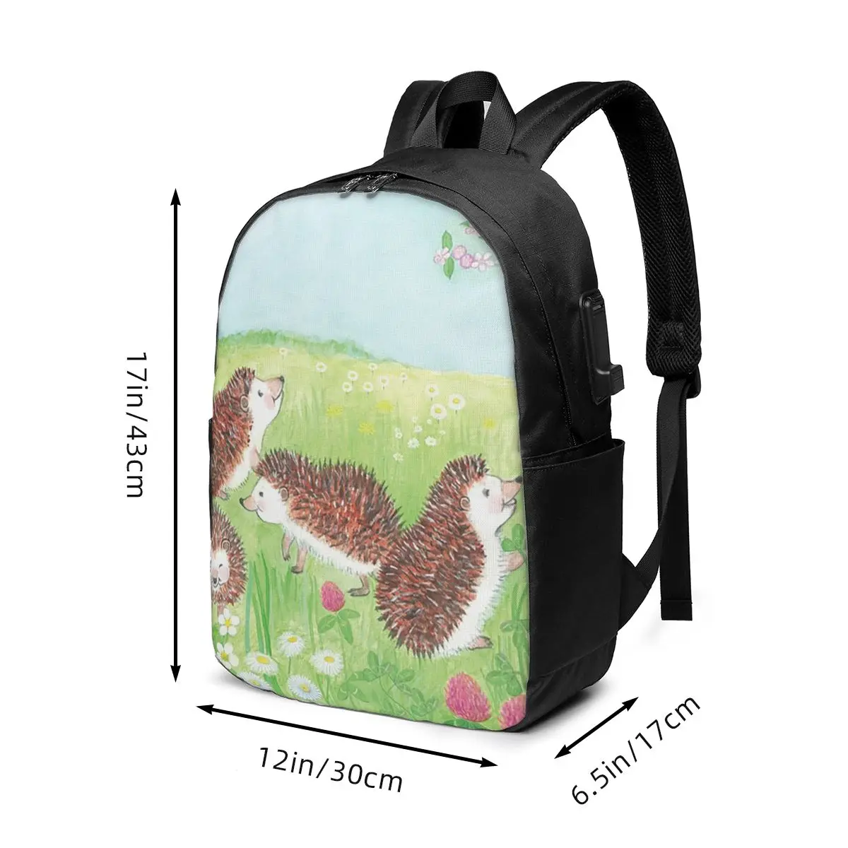 Cartoon Hedgehog In Grass With Flower Backpack Travel Notebook Bag Computer College Student School Bag Laptop Shoulder Bags