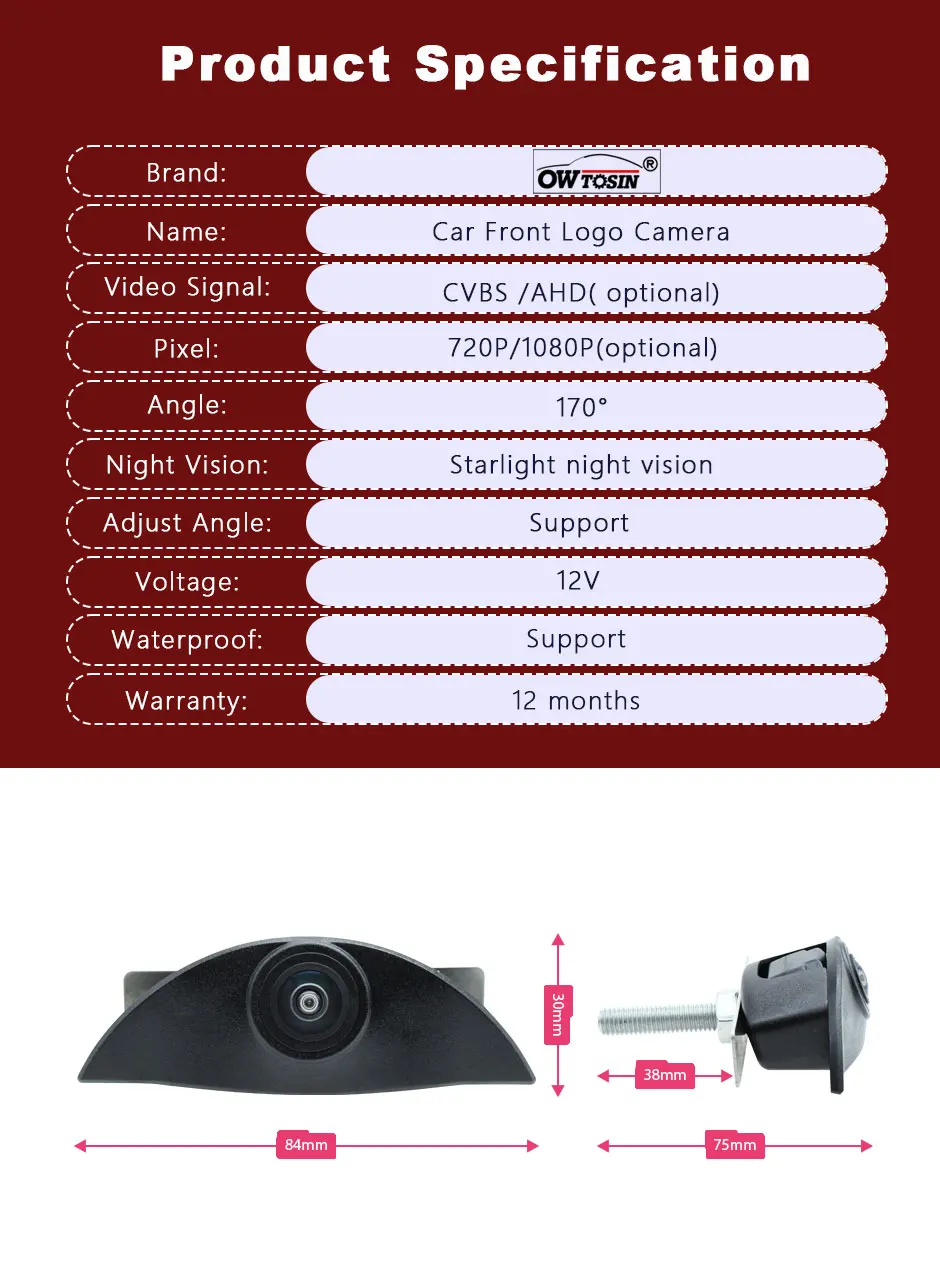 For Volvo XC70 XC90 XC60 S40 S60 S80 S90 C30 C70 V40 V50 Vehicle Logo Front View Camera AHD 1080P 170° Fisheye Car Front Camera