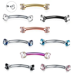 1PC Steel Crystal Gem Eyebrow Ring Tragus Helix Rook Earring Piercings Curved Banana Piercing Lip Helix Rings Jewelry 16G