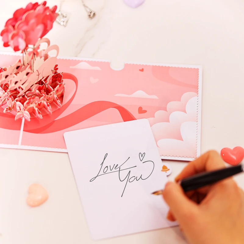 Valentines Day Greeting Card Romantic Cat Balloon Pop Up 3D Greetings Card Postcard Love Gifts For Couples Wife Husband Lovers