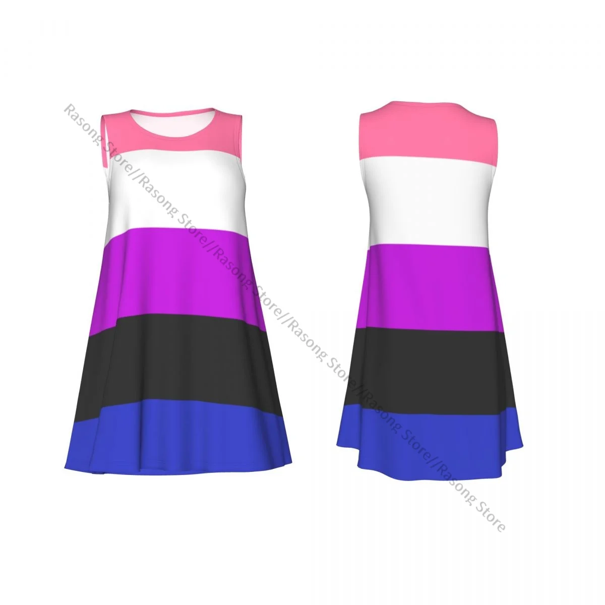 فستان نسائي Genderfluid Pride Flag صيفي كاجوال تي شيرت للشاطئ يغطي فستان بدون أكمام