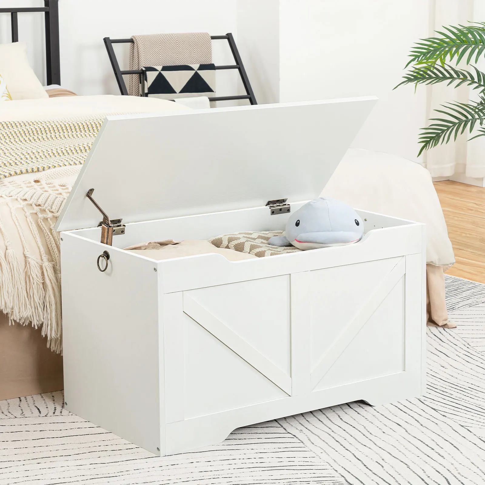 HOOBRO Chests Bench With Storage Space White Toy Box With Lid Storage Box Stable For Children Hallway Living Room