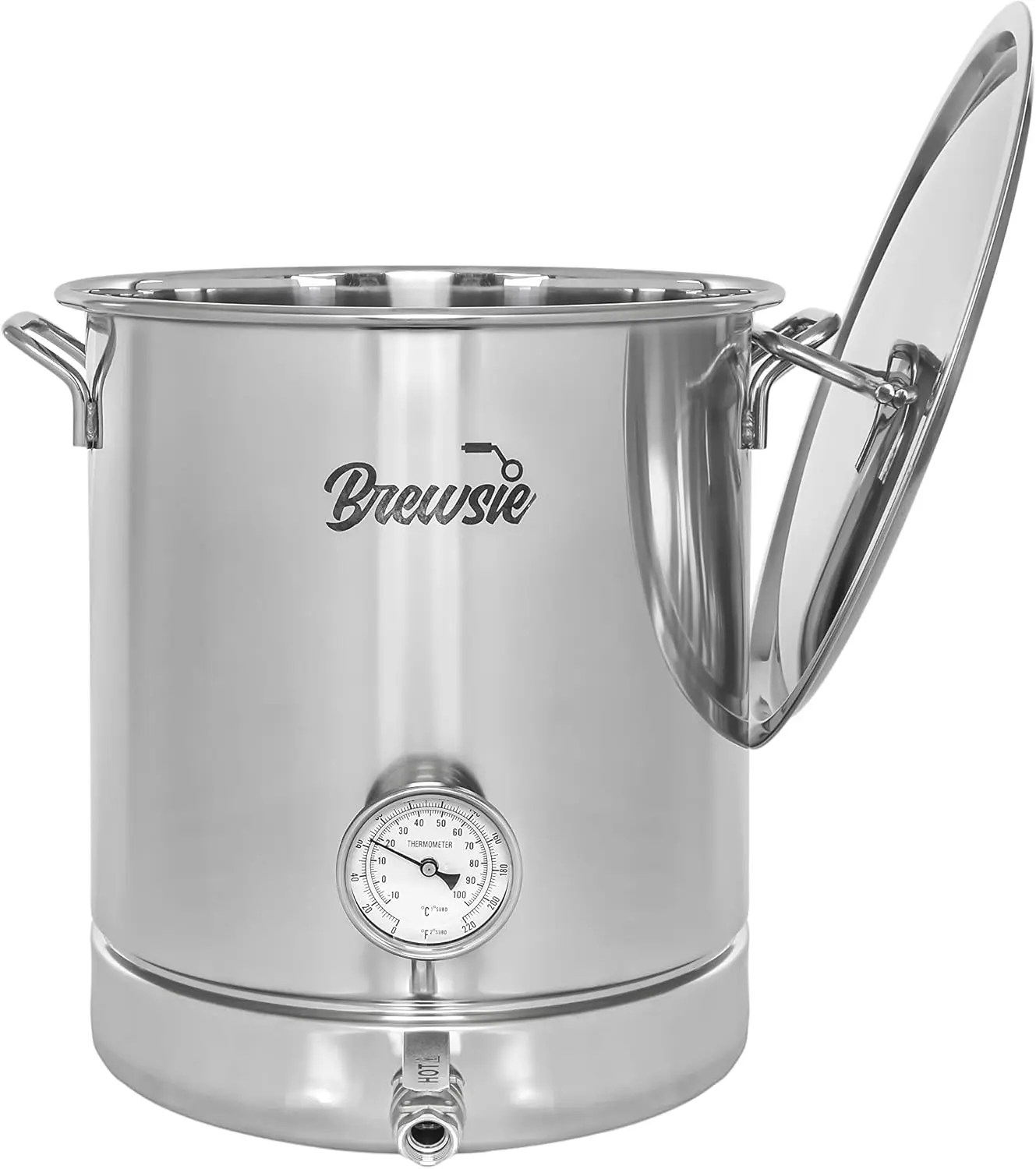 Stainless Steel Home Brew Kettle w/Dual Filtration. Equip with False Bottom Thermometer and Ball Valve for Brewing (16 G