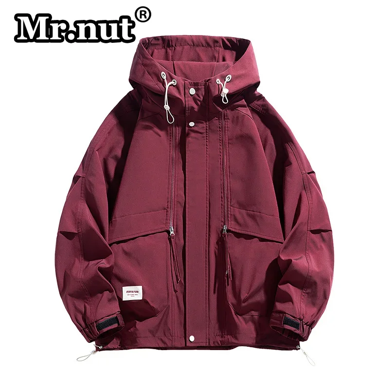 Mr.nut Men Clothing Popular Solid Color Tops Camping Outdoor Jackets Waterproof Windbreak Jacket Loose Oversize Hooded Male Coat