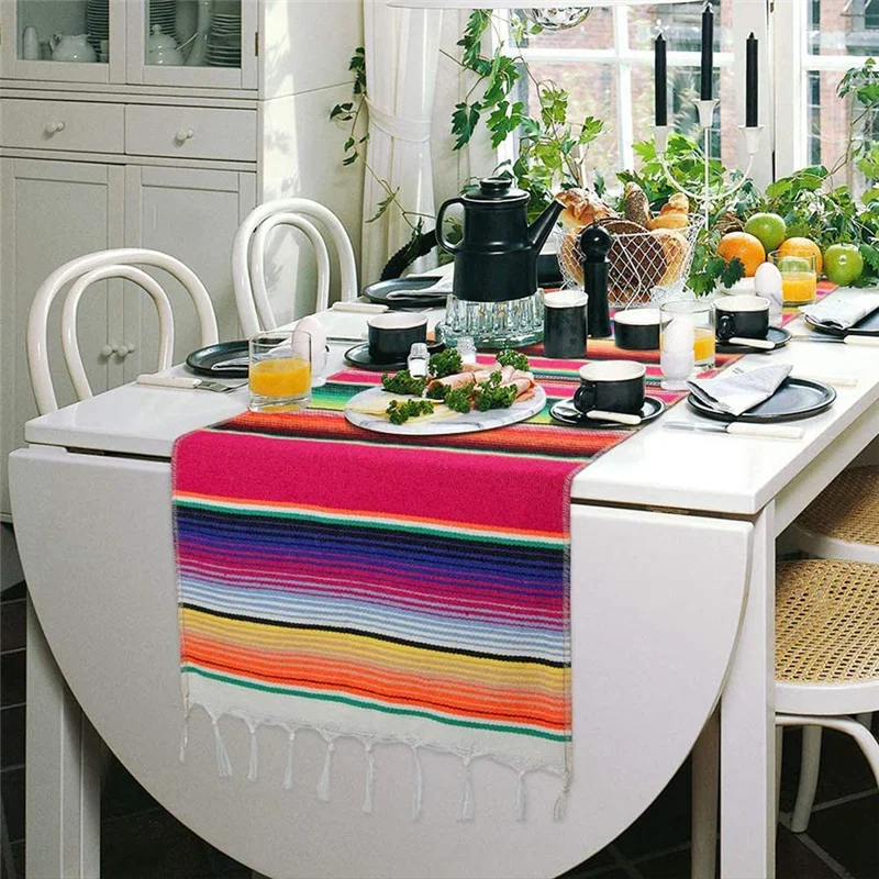 A47Z 2Pcs Mexican Table Runner 14 X 108 Inch For Mexican Party Wedding Decorations Outdoor Picnics Dining Table