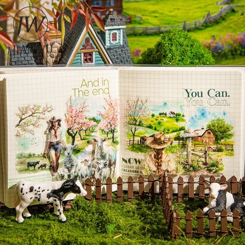 JIANWU Ranch Life Series Vintage Character Landscaping Material Collage PET Sticker Creative DIY Journal Stationery