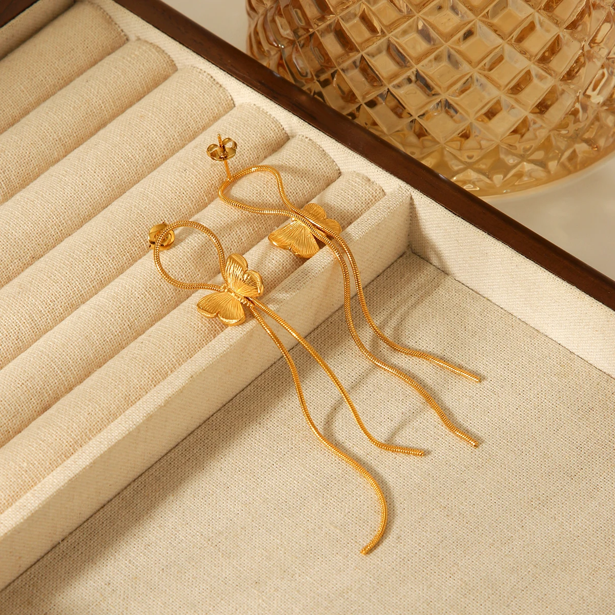 

New Fashion Gold Stainless Steel Women Bow Long tassel Earrings Banquet Party Gifts Jewelry Accessories