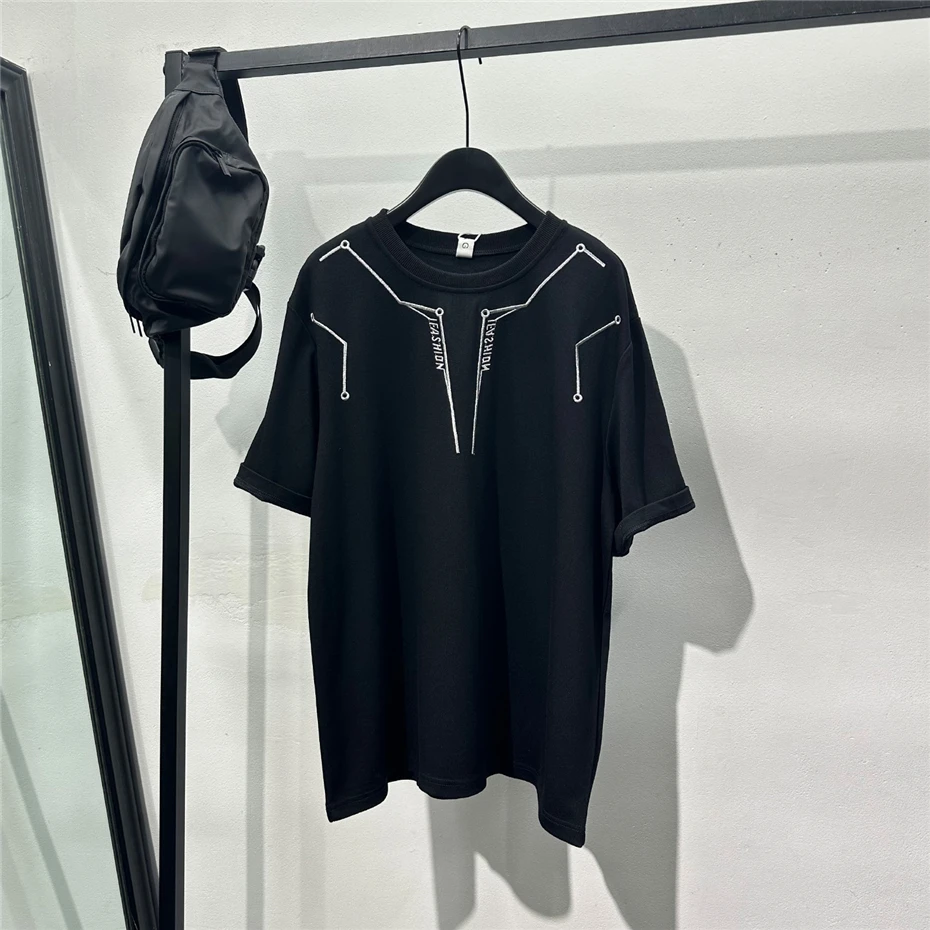 

Fashion Embroidery T Shirts Men Streetwear Hip Hop Punk Short Sleeve T-shirts Oversized Harajuku Vintage Casual Tees Tops Male