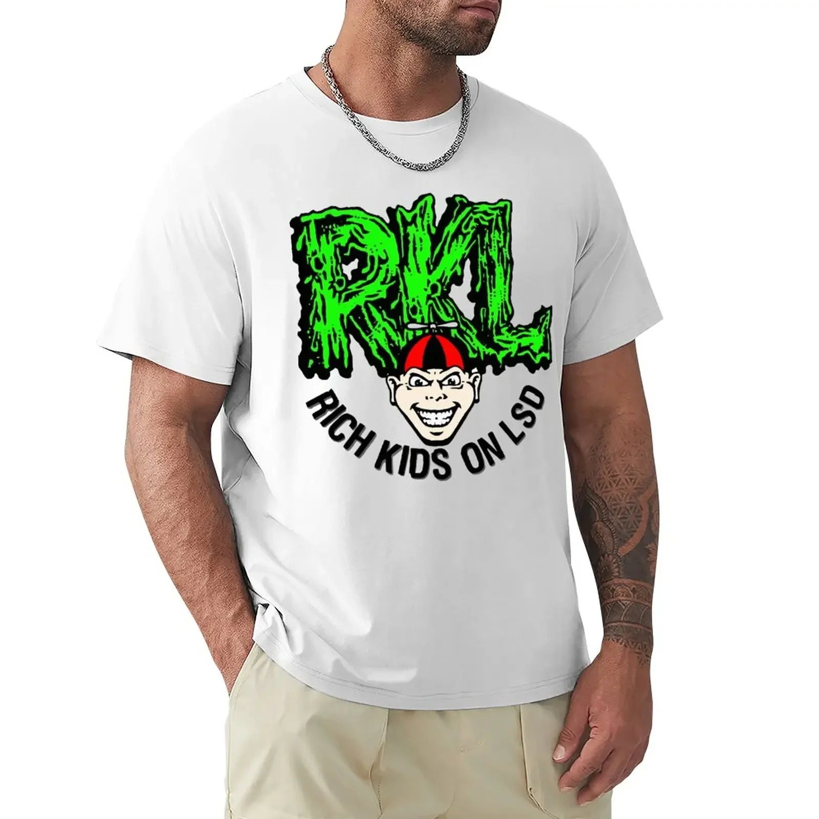 Rich Kids On LSD RKL Smile T-Shirt Oversized cute clothes funny slim fit  for men heavyweight fashion Round Neck mange vintage