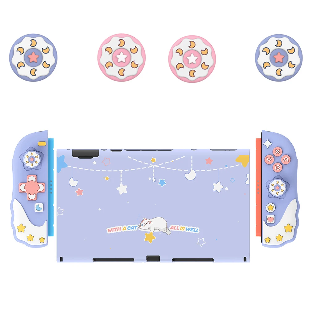 Nighty-Night Meow Protective Shell Compatible with Switch 2 - ABS NS2 Console Back Cover and Silicone Joy-con Handle Case