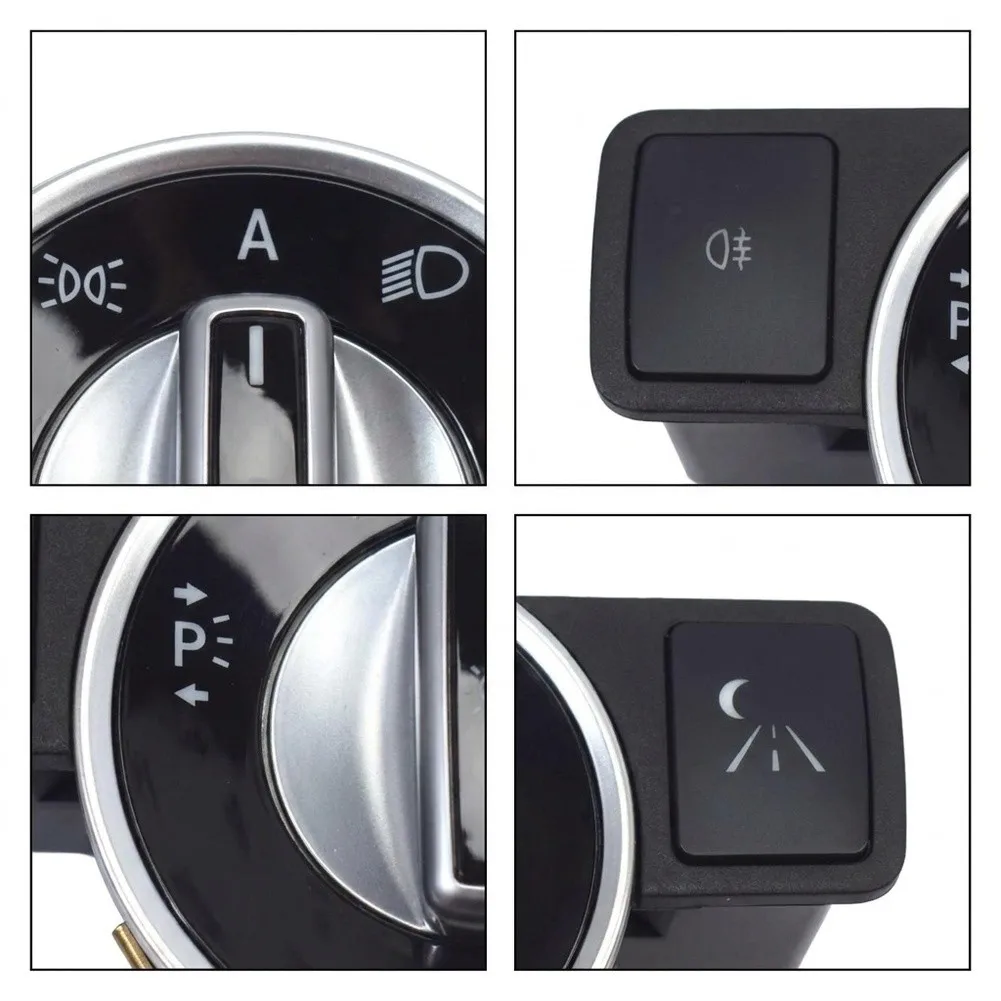 Headlight Control Switch Rotary Assembly for Mercedes-Benz W212 C207 A207 ABS Black Silver 12V 2129057000 and Play